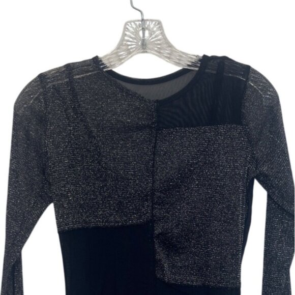 Hollister Long Sleeve Sheer Patchwork Top Womens Small Black Metallic New WOT - Picture 3 of 7